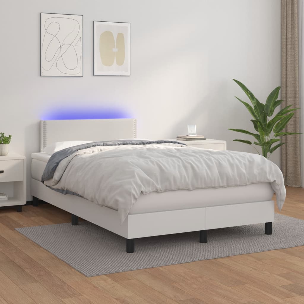 vidaXL Boxspring met matras en LED kunstleer wit 120x200 cm