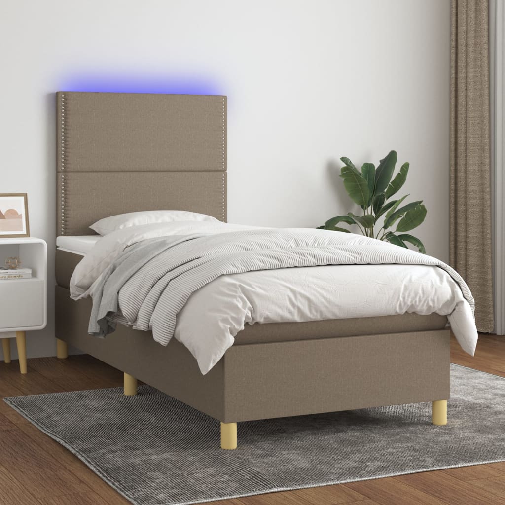 vidaXL Boxspring met matras en LED stof taupe 80x200 cm