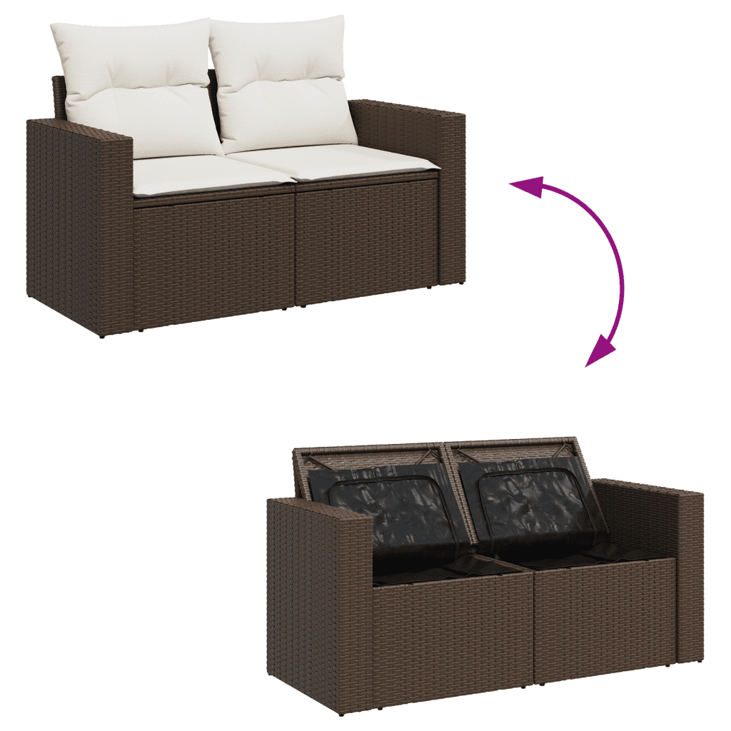 vidaXL 10-delige Loungeset met kussens poly rattan bruin