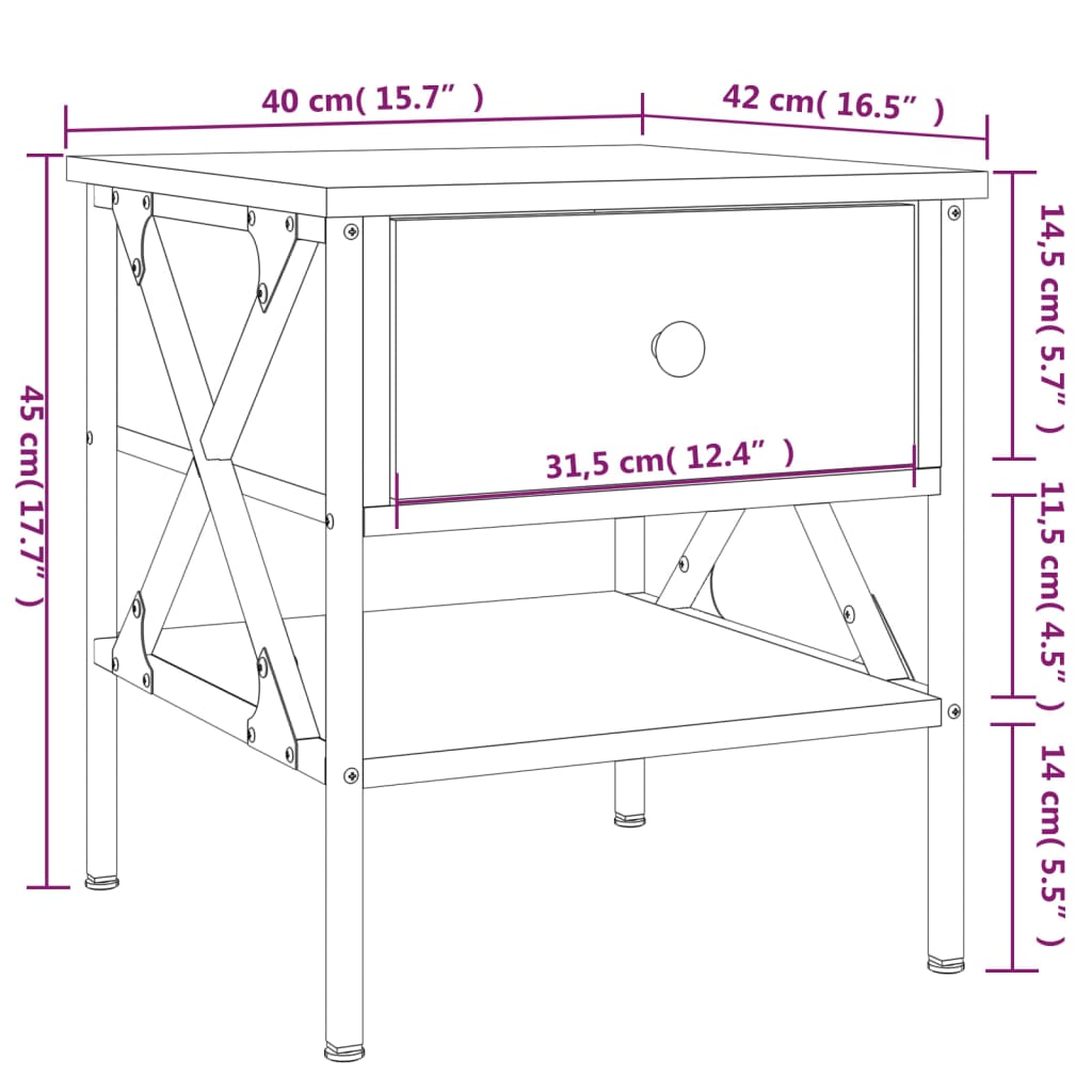 vidaXL Nachtkastjes 2 st 40x42x45 cm bewerkt hout gerookt eikenkleurig