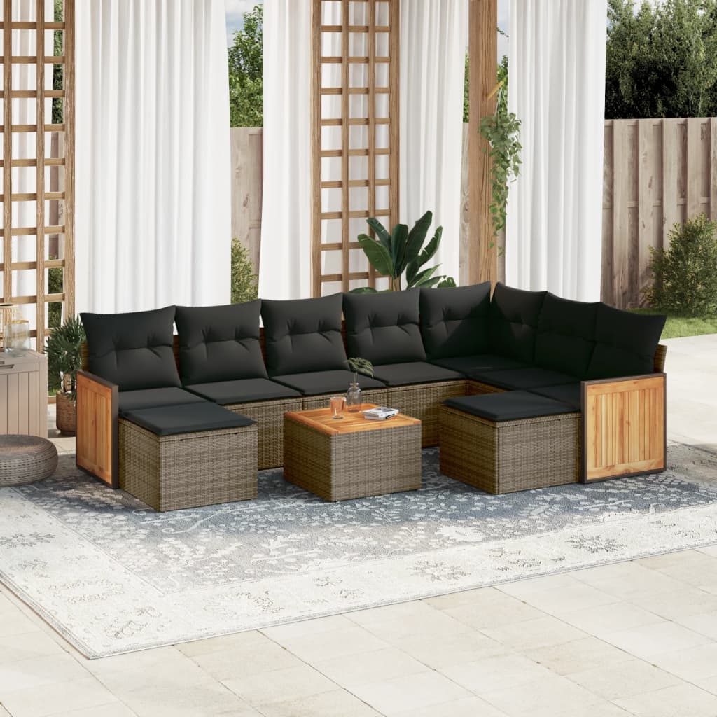 vidaXL 10-delige Loungeset met kussens poly rattan grijs