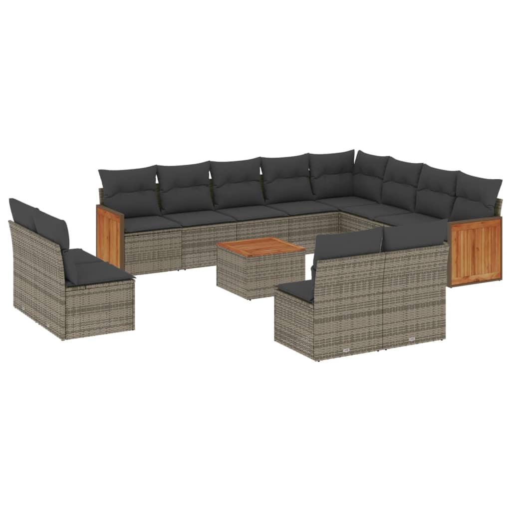 vidaXL 13-delige Loungeset met kussens poly rattan grijs