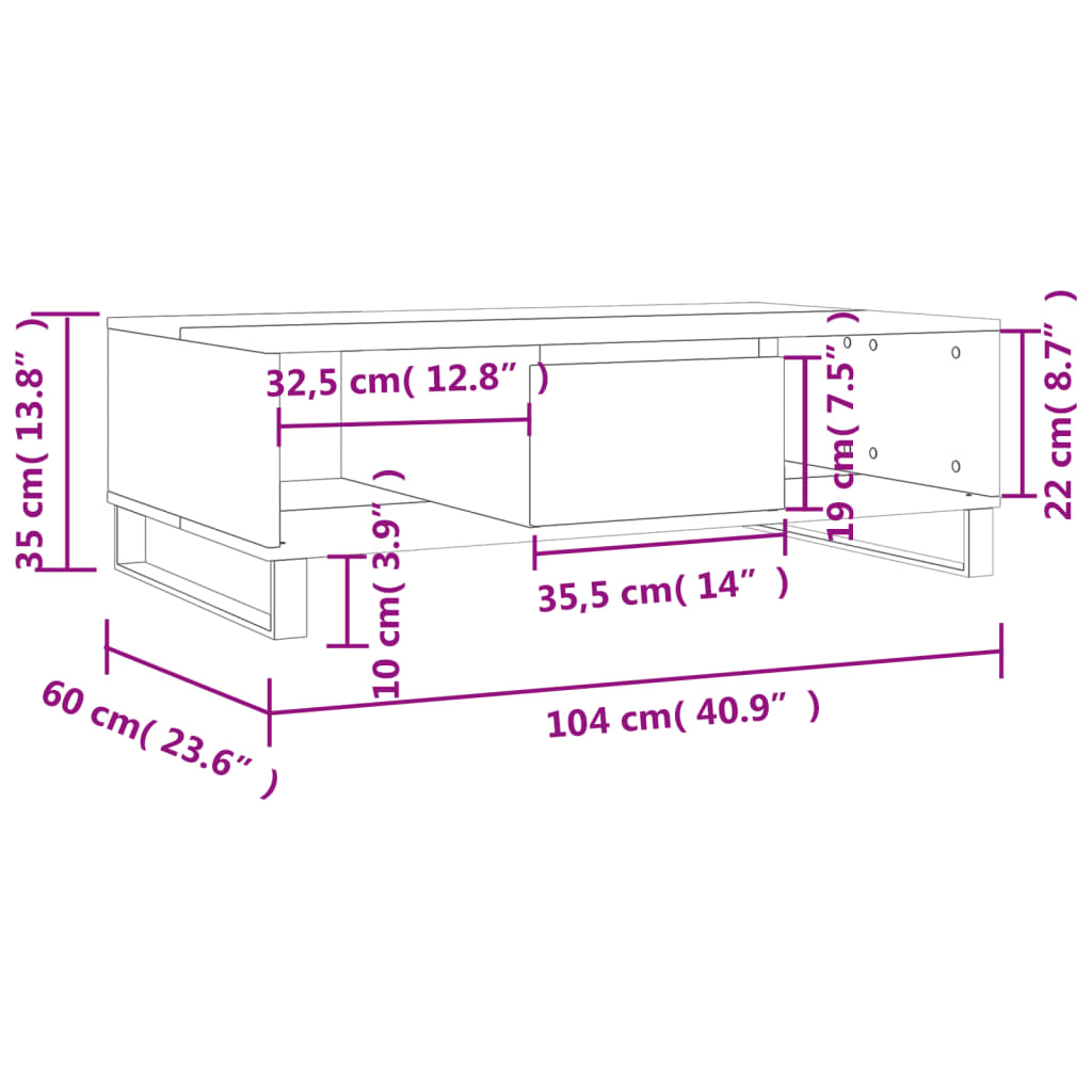 vidaXL Salontafel 104x60x35 cm bewerkt hout grijs sonoma