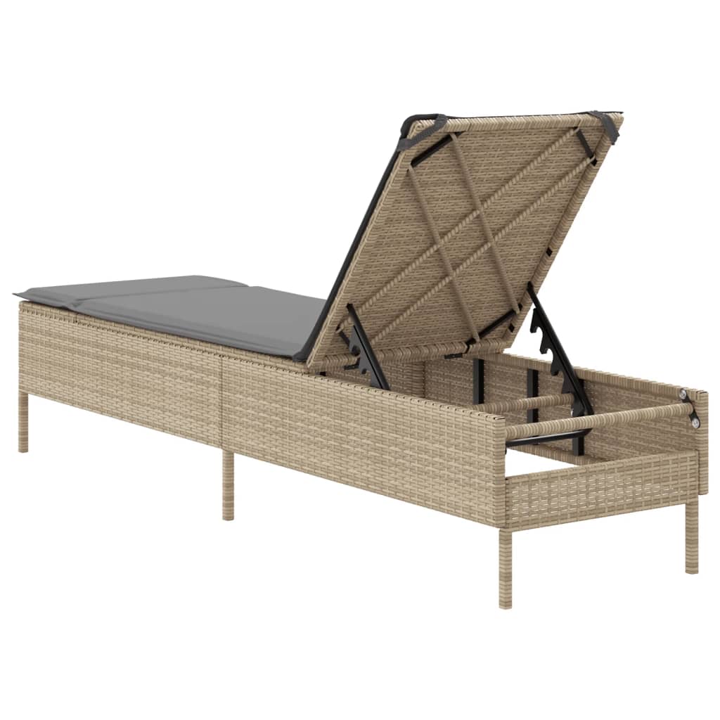 vidaXL Ligbed met kussen poly rattan beige