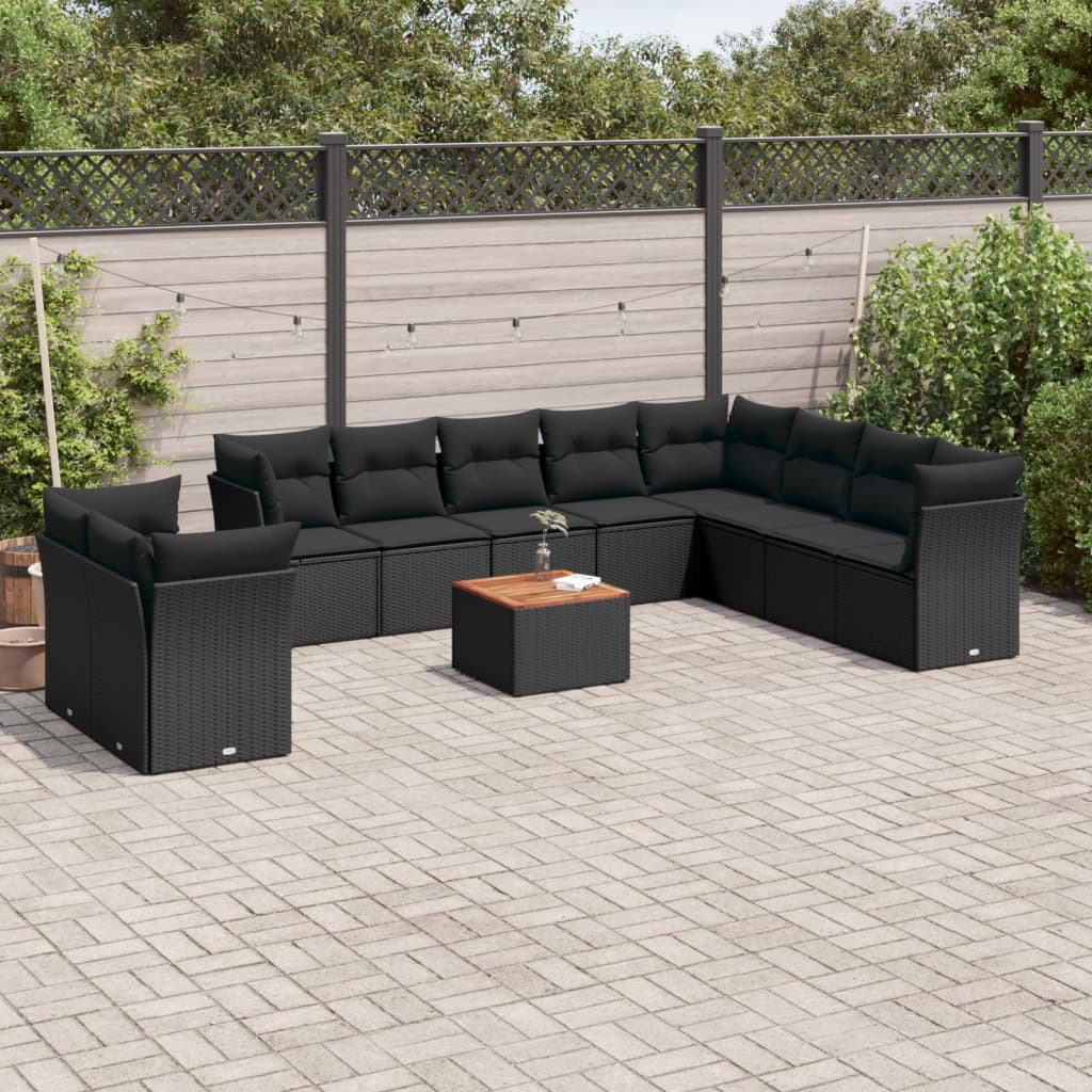 vidaXL 11-delige Loungeset met kussens poly rattan zwart