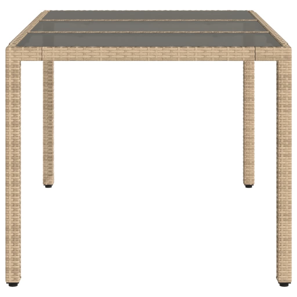 vidaXL Tuintafel met glazen blad 150x90x75 cm poly rattan beige