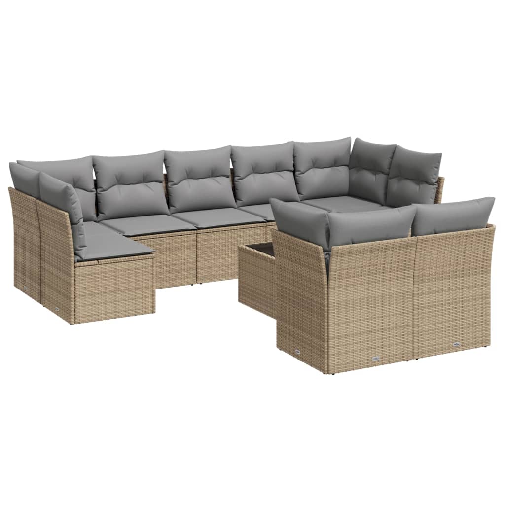 vidaXL 10-delige Loungeset met kussens poly rattan beige