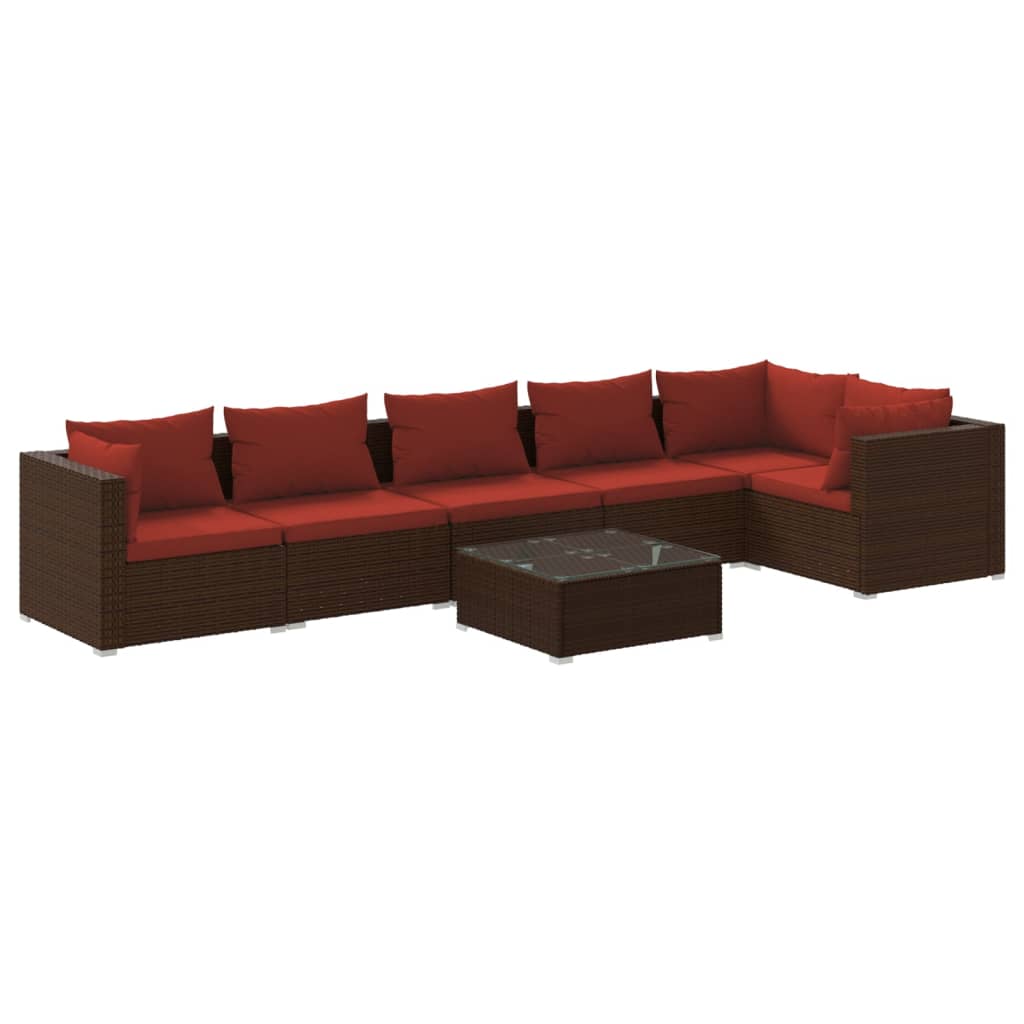 vidaXL 7-delige Loungeset met kussens poly rattan bruin