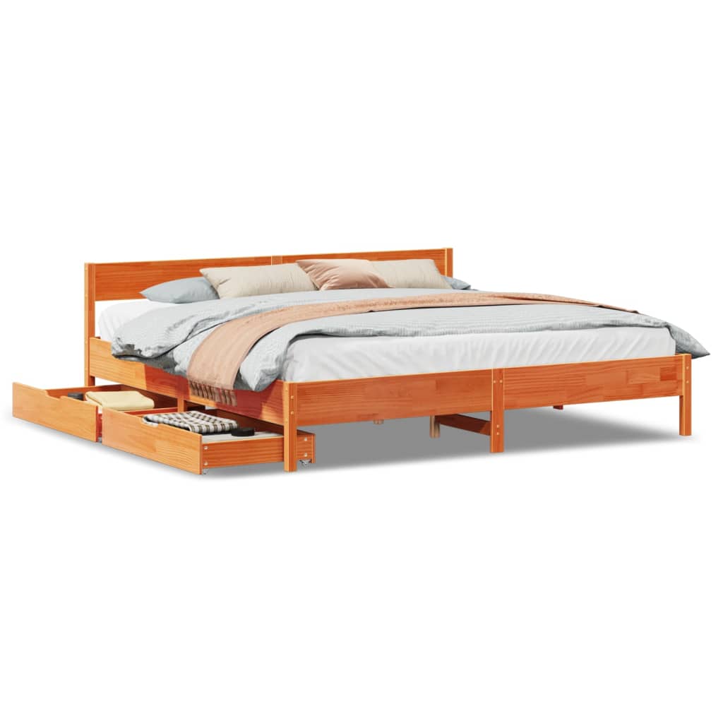 vidaXL Bedframe zonder matras massief grenenhout wasbruin 200x200 cm