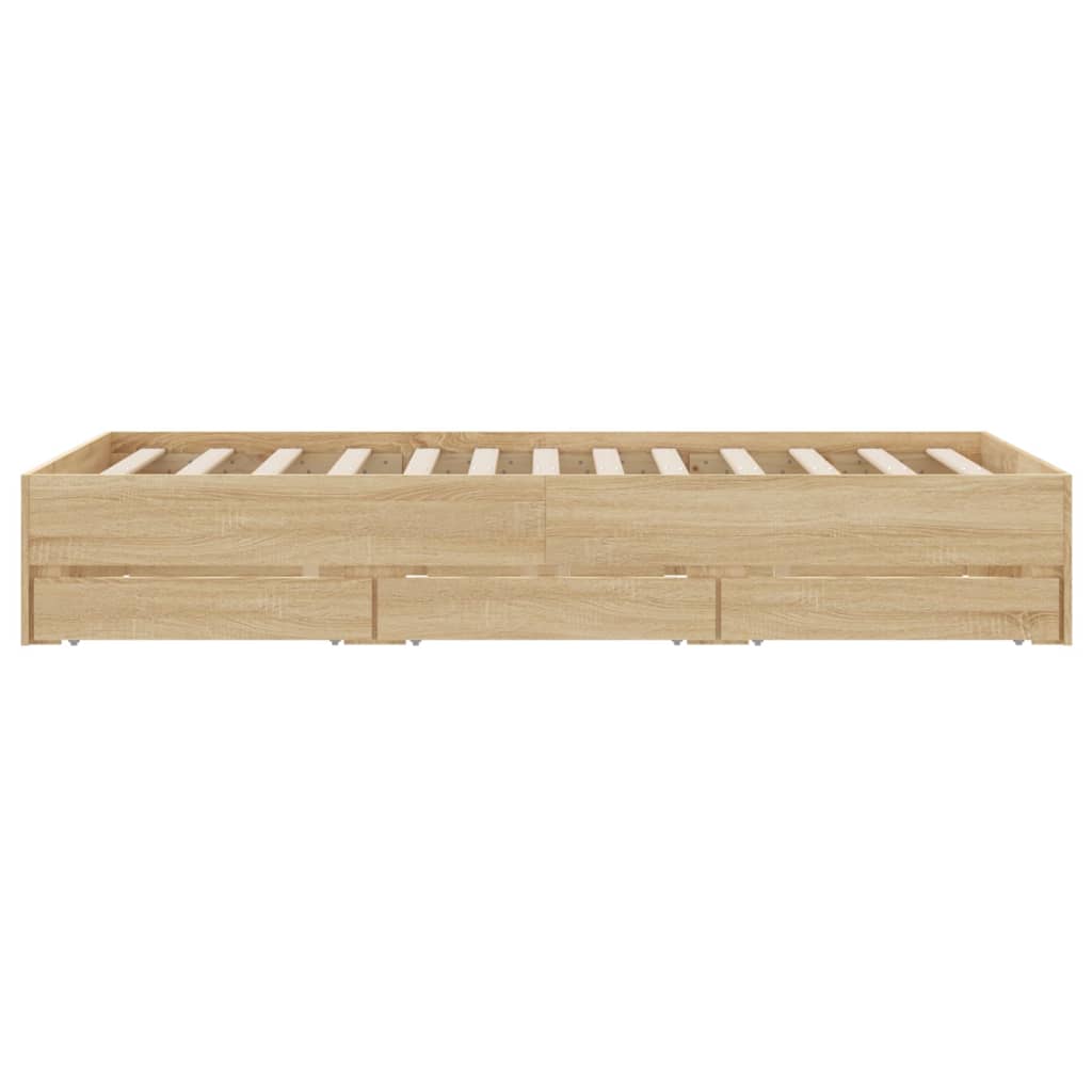 vidaXL Bedframe met lades bewerkt hout sonoma eikenkleurig 135x190 cm