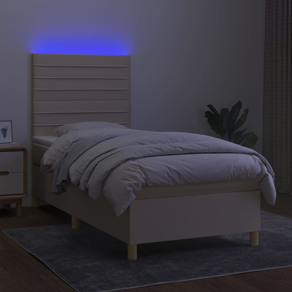 vidaXL Boxspring met matras en LED stof crèmekleurig 100x200 cm