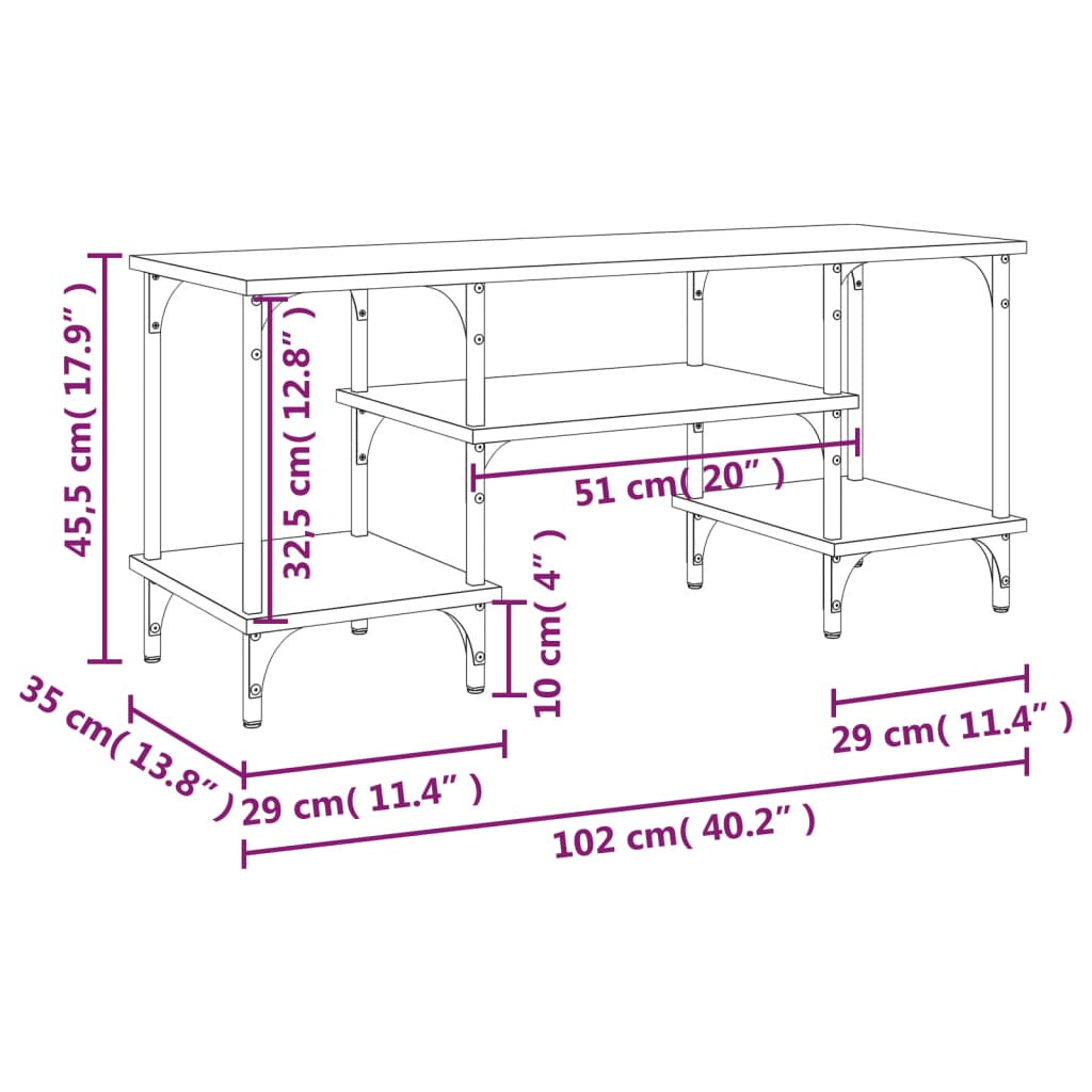 vidaXL Tv-meubel 102x35x45,5 cm bewerkt hout zwart