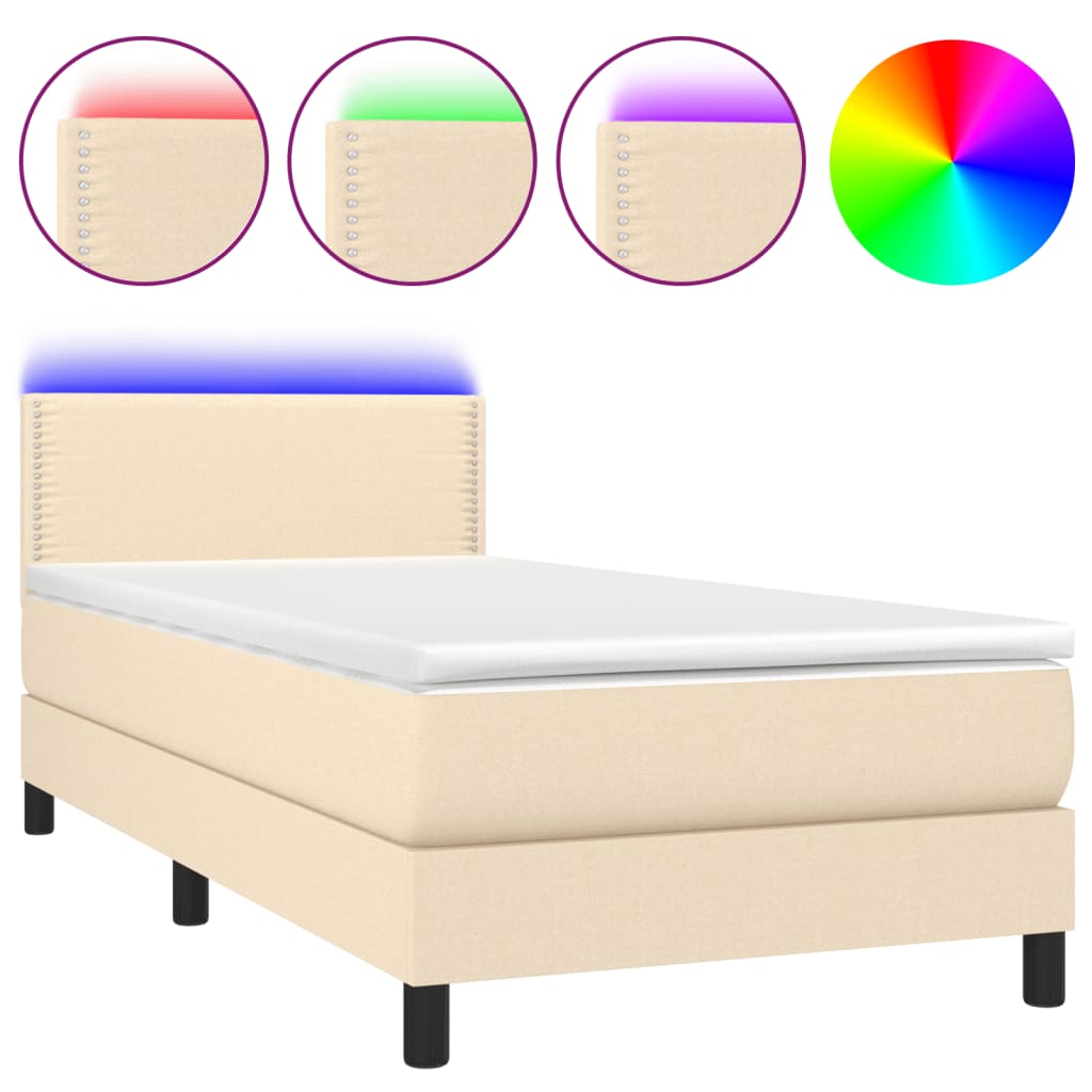 vidaXL Boxspring met matras en LED stof crèmekleurig 90x190 cm