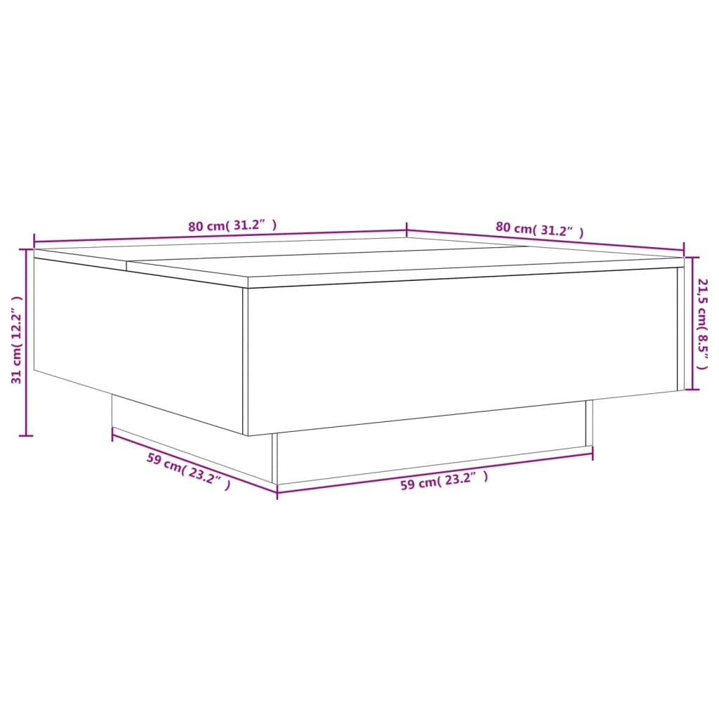 vidaXL Salontafel met LED-verlichting 80x80x31 cm gerookt eikenkleurig