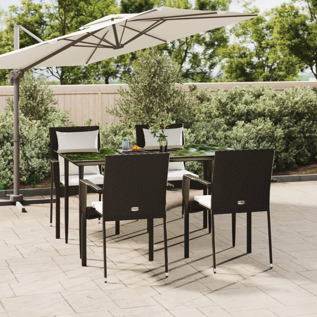 vidaXL 5-delige Tuinset met kussens poly rattan zwart