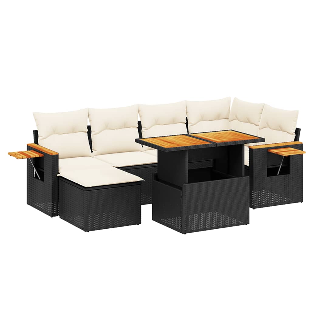 vidaXL 7-delige Loungeset met kussens poly rattan zwart