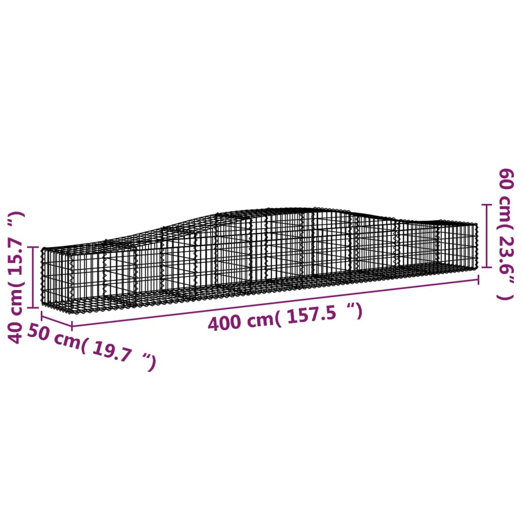 vidaXL Schanskorven 2 st gewelfd 400x50x40/60 cm ijzer