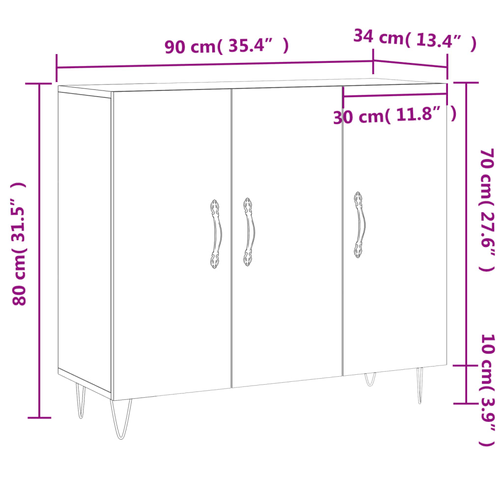 vidaXL Dressoir 90x34x80 cm bewerkt hout grijs sonoma eikenkleurig