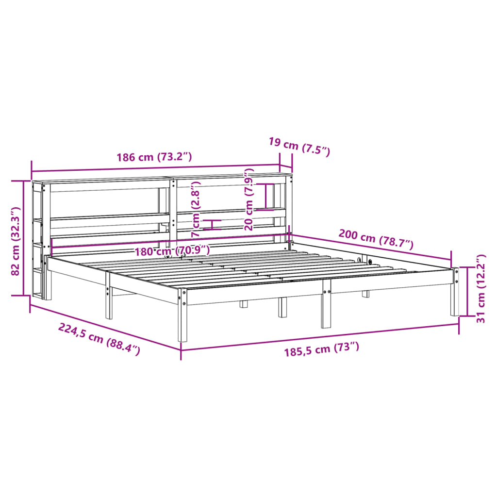 vidaXL Bedframe zonder matras massief grenenhout wit 180x200 cm