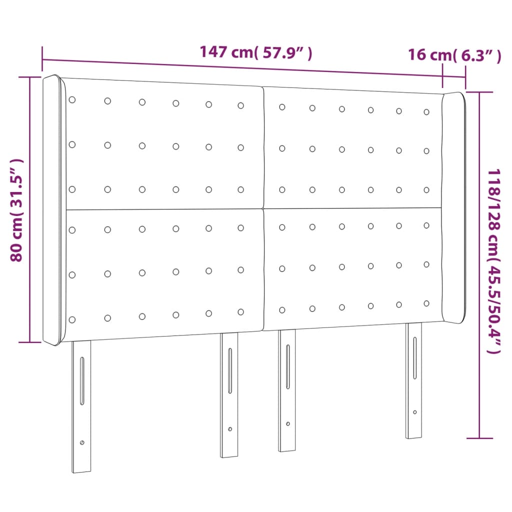 vidaXL Hoofdbord met randen 147x16x118/128 cm stof zwart