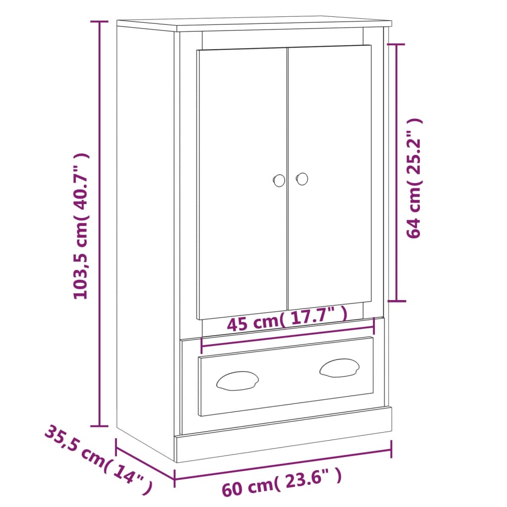 vidaXL Hoge kast 60x35,5x103,5 cm bewerkt hout hoogglans wit