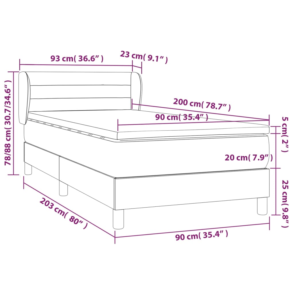 vidaXL Boxspring met matras stof crèmekleurig 90x200 cm