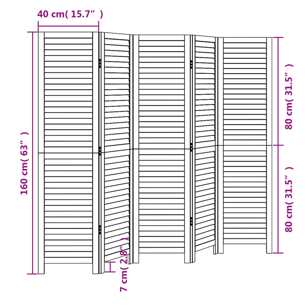 vidaXL Kamerscherm met 5 panelen massief paulowniahout zwart