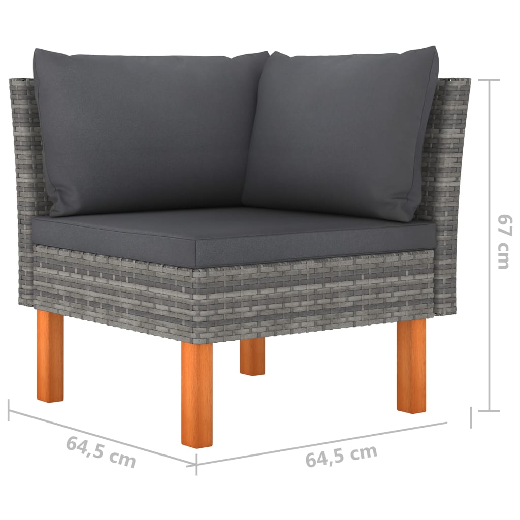 vidaXL 4-delige Loungeset met kussens poly rattan grijs