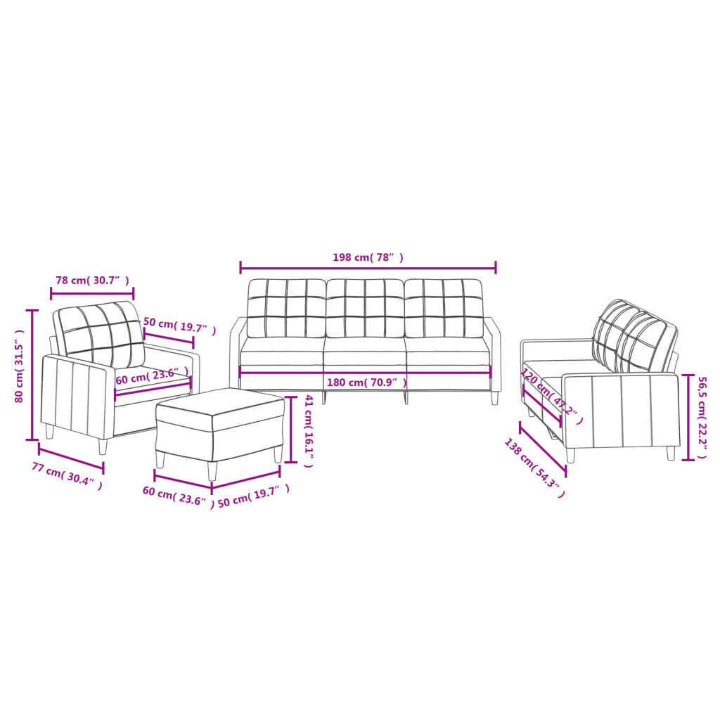 vidaXL 4-delige Loungeset met kussens stof crèmekleurig