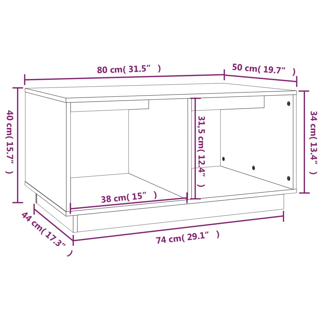 vidaXL Salontafel 80x50x40 cm massief grenenhout