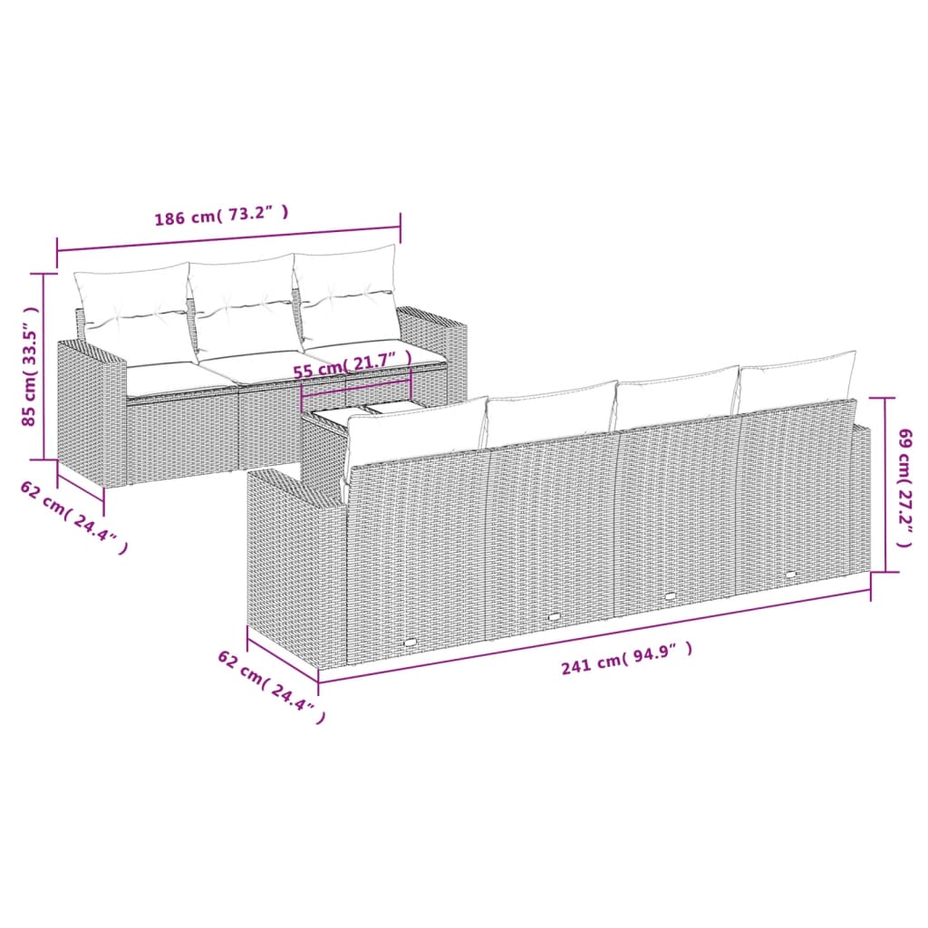 vidaXL 8-delige Loungeset met kussens poly rattan zwart