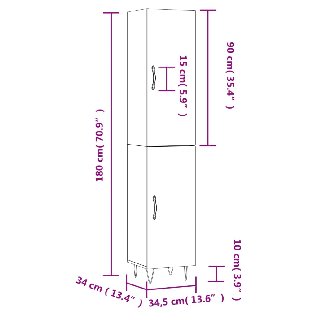 vidaXL Hoge kast 34,5x34x180 cm bewerkt hout zwart