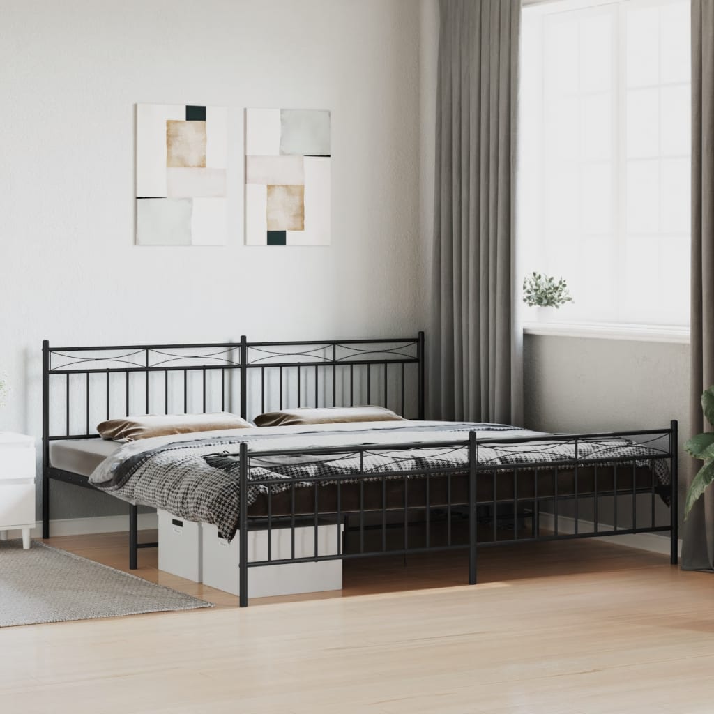 vidaXL Bedframe met hoofd- en voeteneinde metaal zwart 200x200 cm