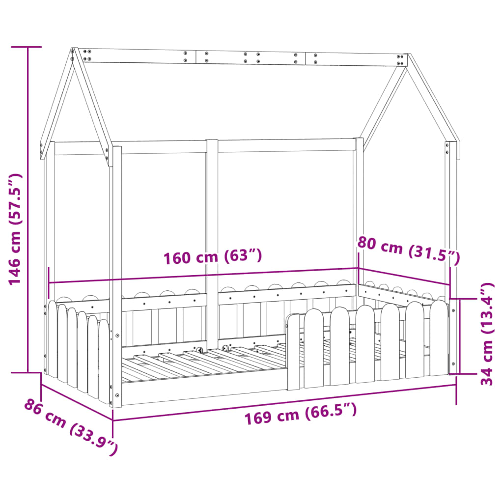 vidaXL Bedhuis wasbruin massief grenenhout 80x160 cm