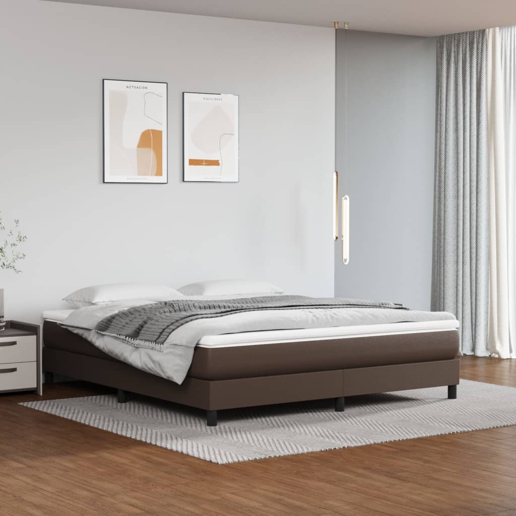 vidaXL Boxspring met matras kunstleer bruin 180x200 cm