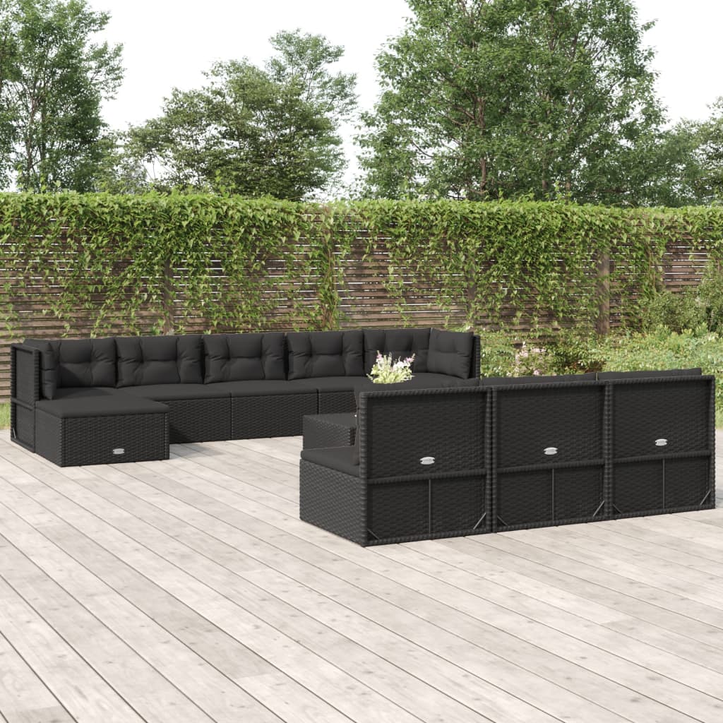 vidaXL 11-delige Loungeset met kussens poly rattan zwart