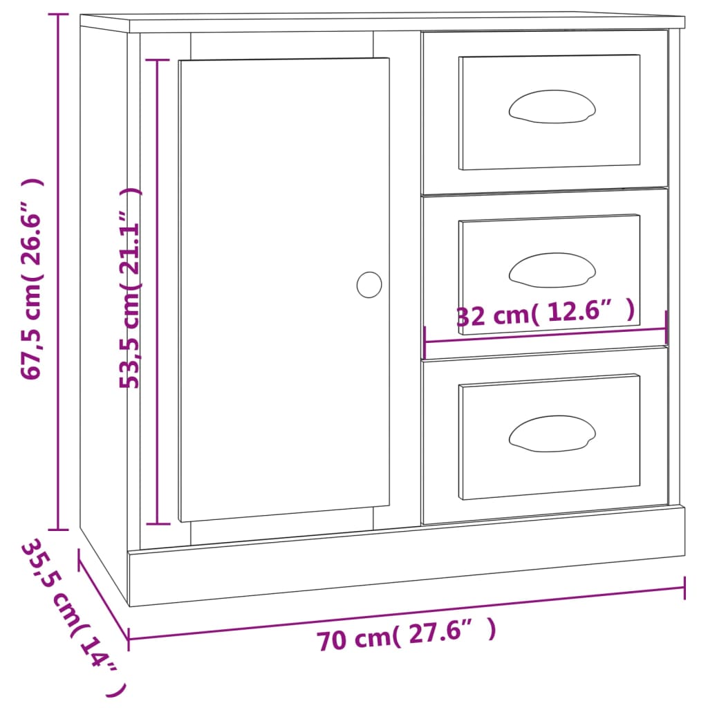 vidaXL Dressoir 70x35,5x67,5 cm bewerkt hout zwart