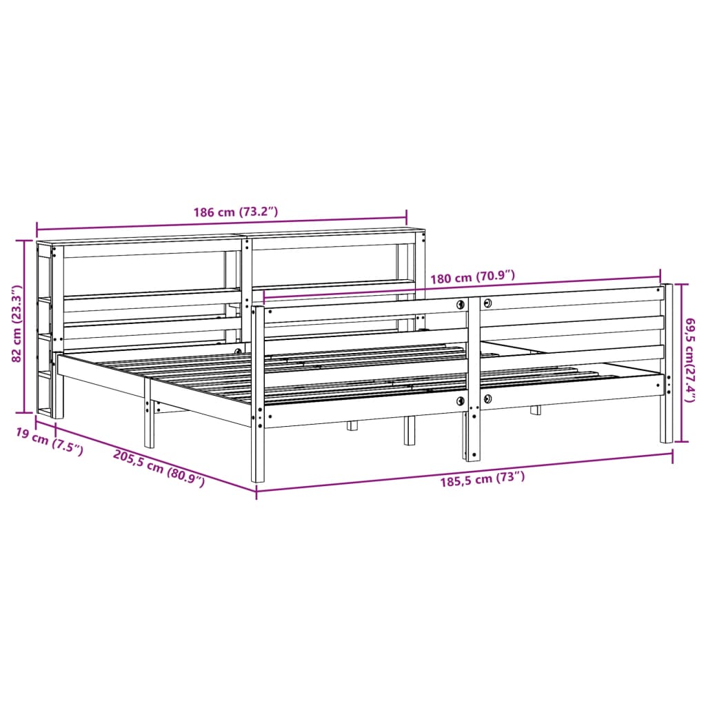 vidaXL Bedframe zonder matras massief grenenhout wit 180x200 cm