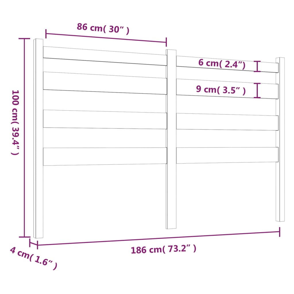 vidaXL Hoofdbord 186x4x100 cm massief grenenhout grijs