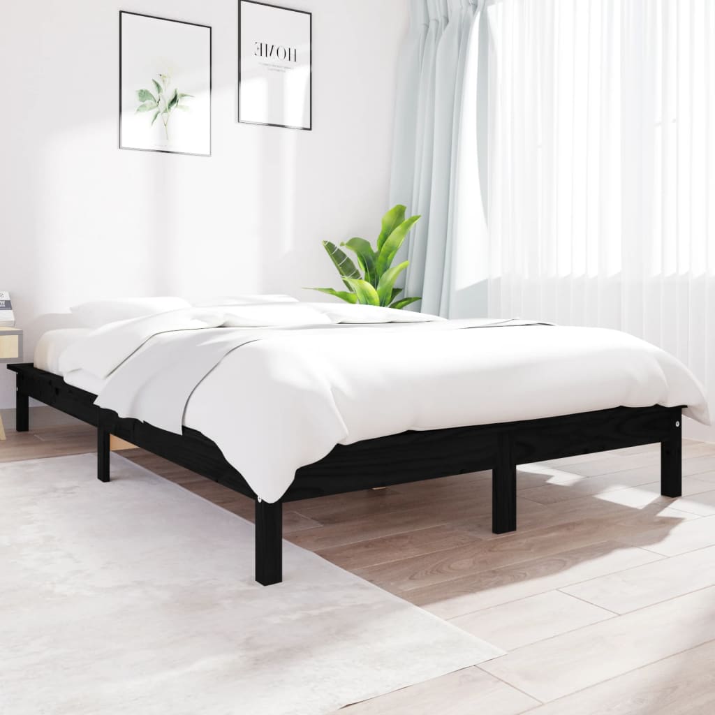 vidaXL Bedframe massief grenenhout zwart 140x190 cm