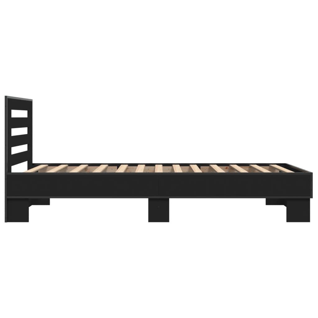 vidaXL Bedframe bewerkt hout en metaal zwart 75x190 cm