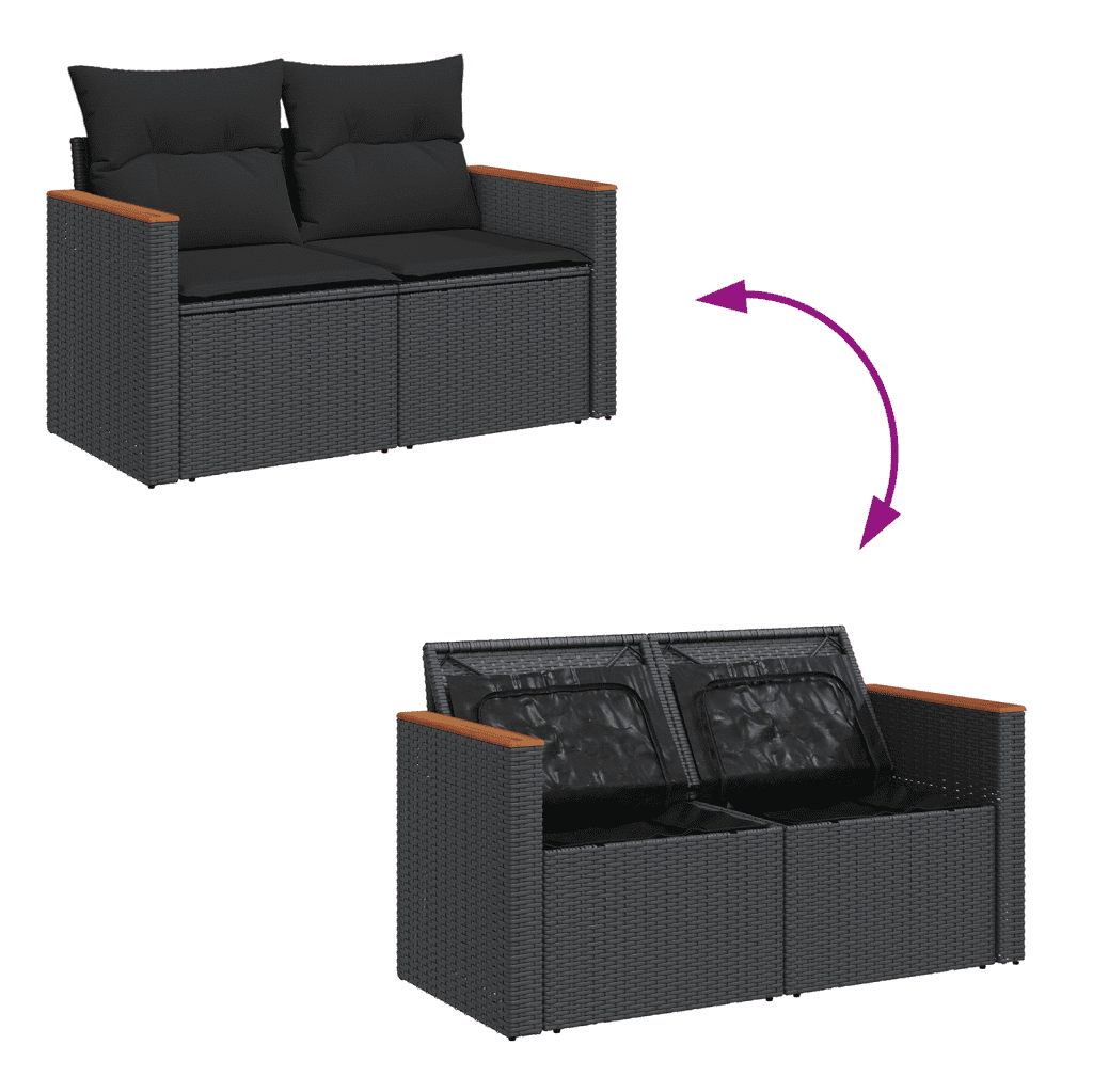 vidaXL 13-delige Loungeset met kussens poly rattan zwart