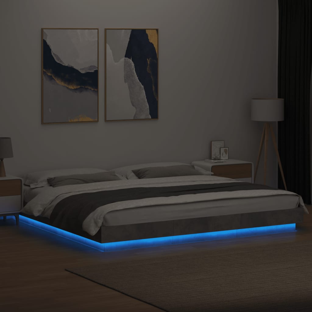 vidaXL Bedframe met LED-verlichting bewerkt hout betongrijs 180x200 cm