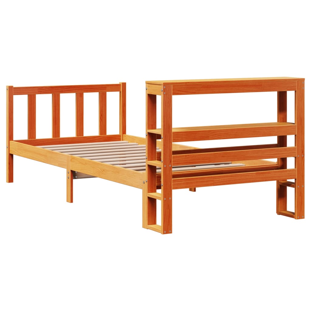 vidaXL Bedframe met hoofdbord massief grenenhout wasbruin 100x200 cm