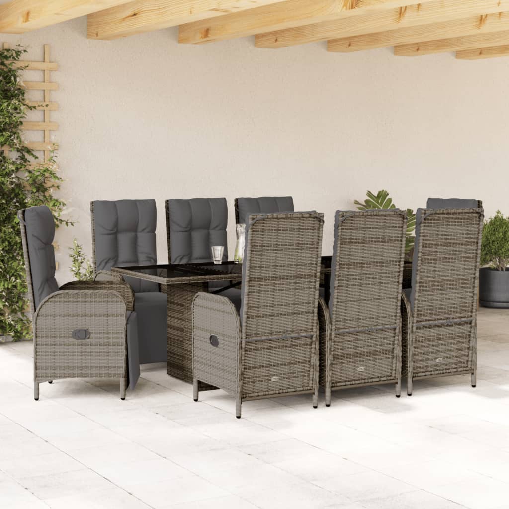 vidaXL 9-delige Tuinset met kussens poly rattan grijs