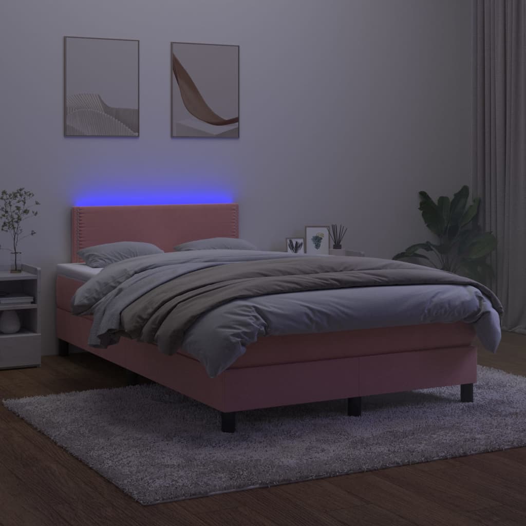 vidaXL Boxspring met matras en LED fluweel roze 120x200 cm