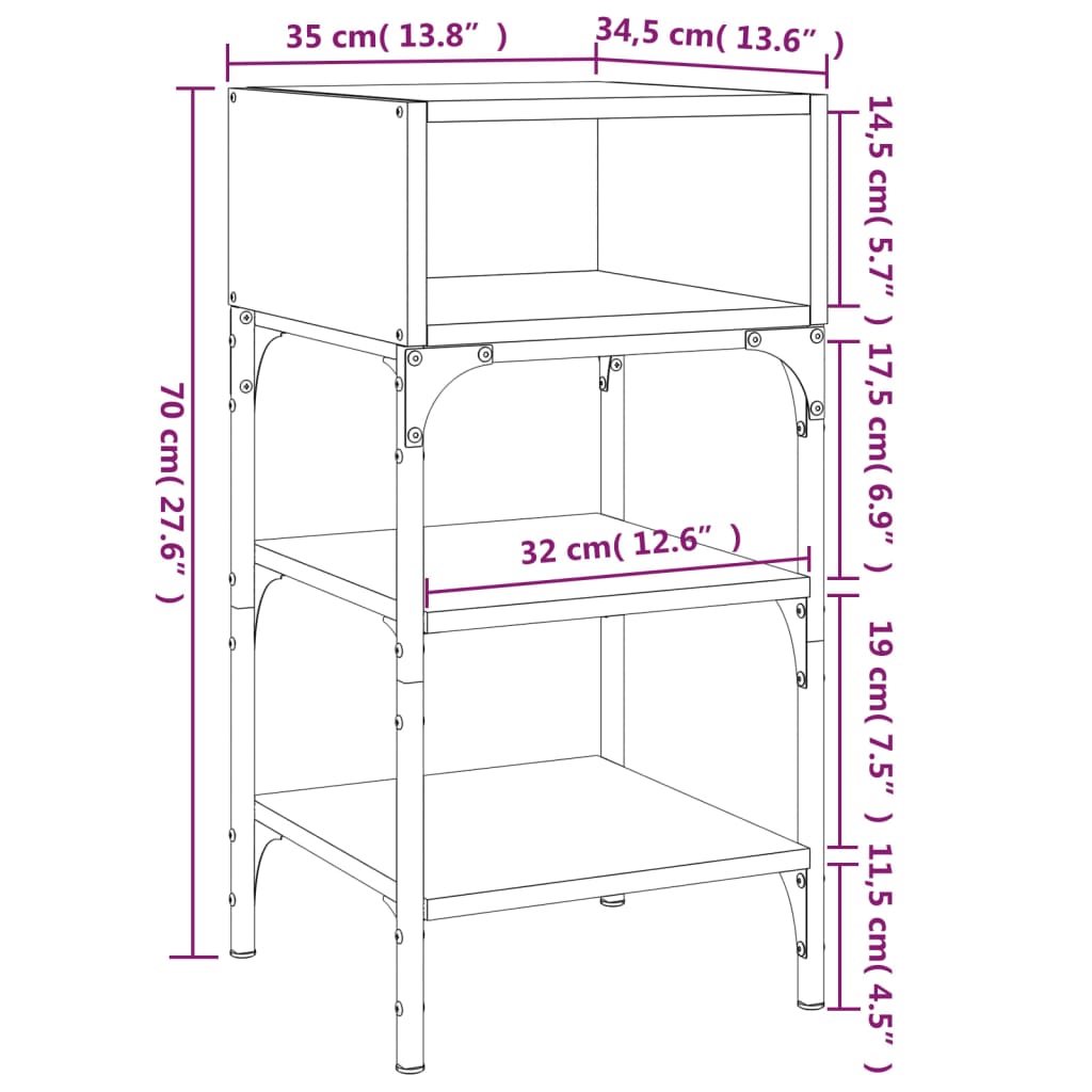 vidaXL Nachtkastjes 2 st 35x34,5x70 cm bewerkt hout gerookt eikenkleur