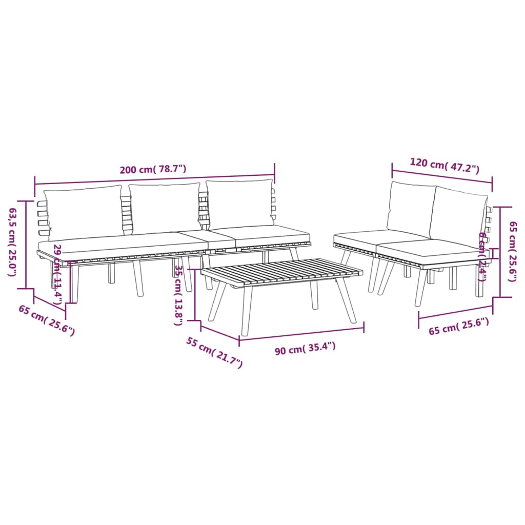 vidaXL 4-delige Loungeset met kussens massief acaciahout