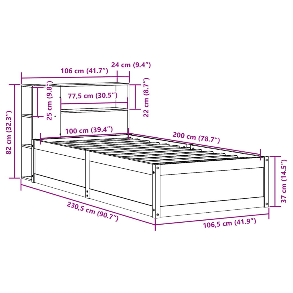 vidaXL Bedframe zonder matras massief grenenhout wit 140x200 cm