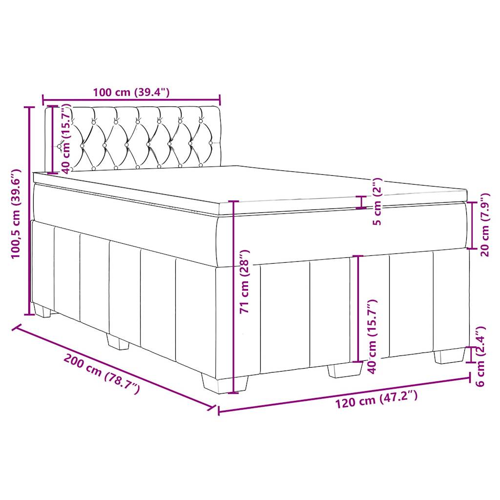 vidaXL Boxspring met matras stof zwart 120x200 cm